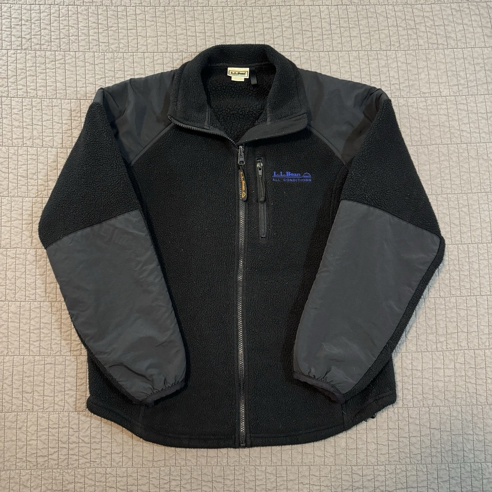 Vtg 90s LL Bean Jacket Women Small Black Gorpcore Outdoors Nylon Fleece USA Made